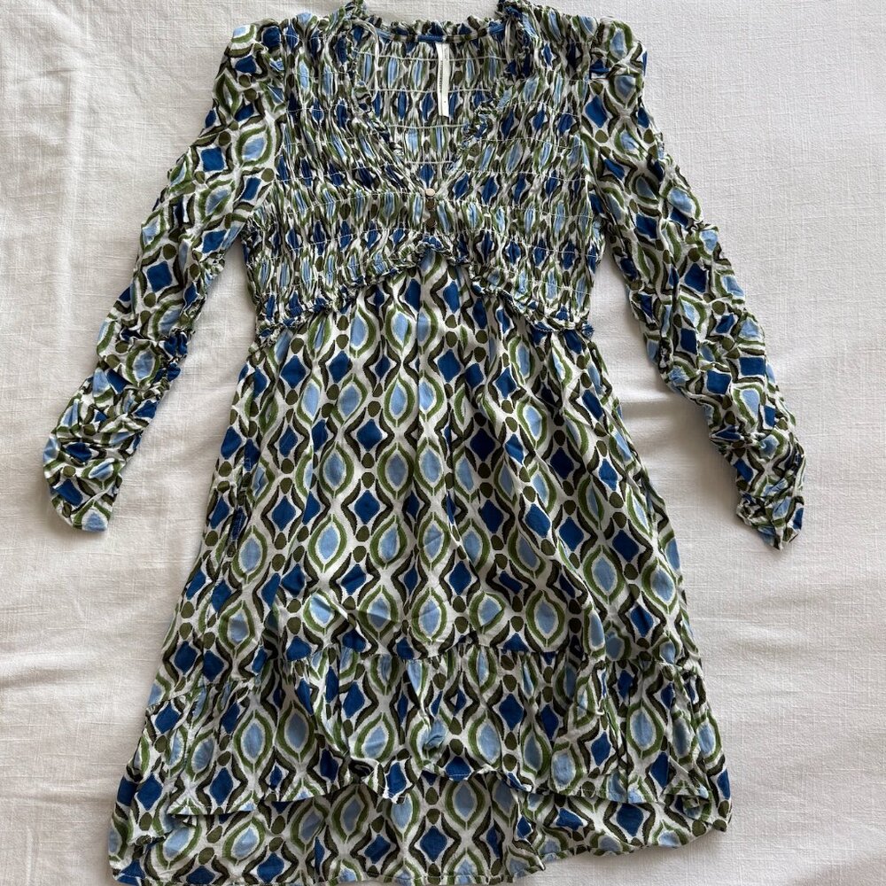 Anthropologie Long-Sleeve V-Neck Ruffle Mini Dress